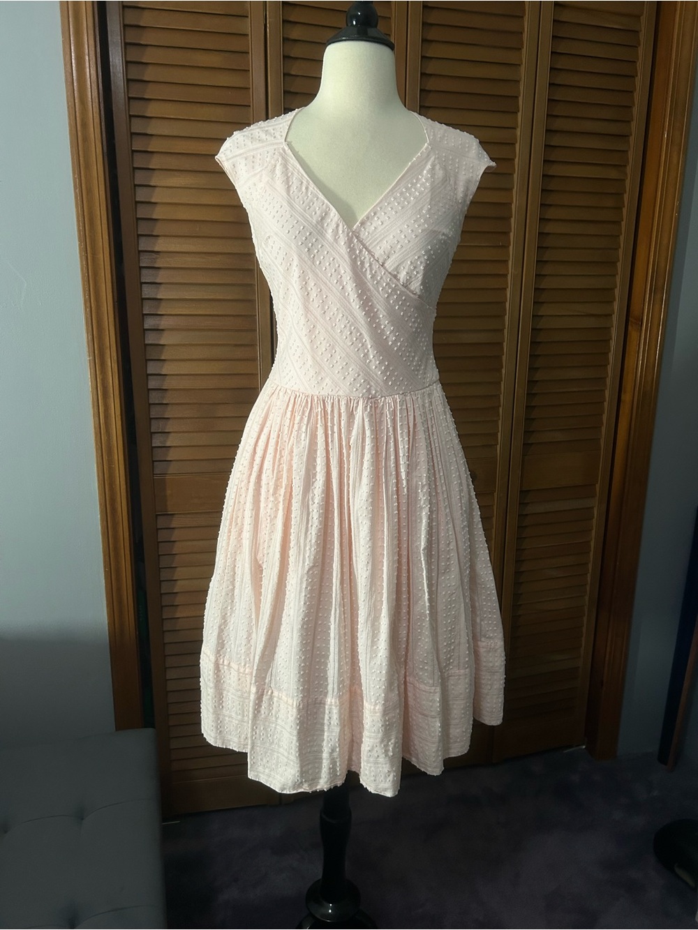 Isaac Mizrahi Light Pink Cap-Sleeve Fit-and-Flare Midi Dress